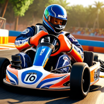 **

"A dynamic Kart Rider scene. A kart drifts expertly around a corner, with nitro flames boosting its speed. Focus on the kart's handling and acceleration as it navigates the track. The background showcases a stylized Urdu-themed environment."

**