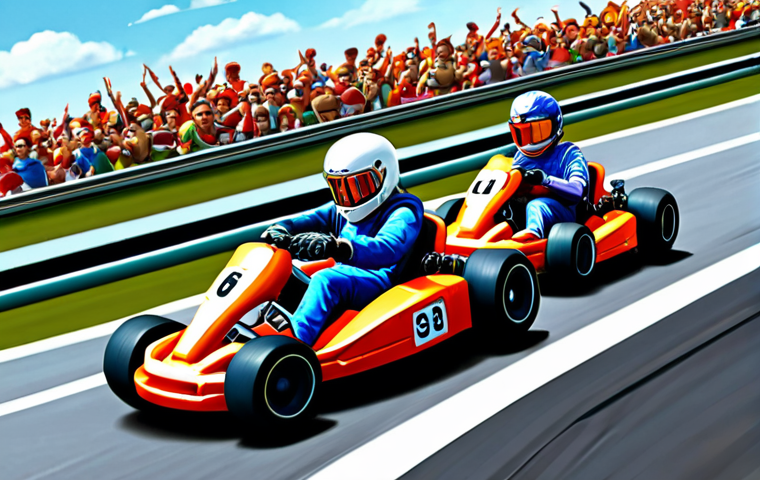 **
"Kart Rider fan art: A vibrant digital painting of Kart Rider characters racing on a creative, imaginative track. Emphasize the unique artistic style and the artist's passion for the game."
**