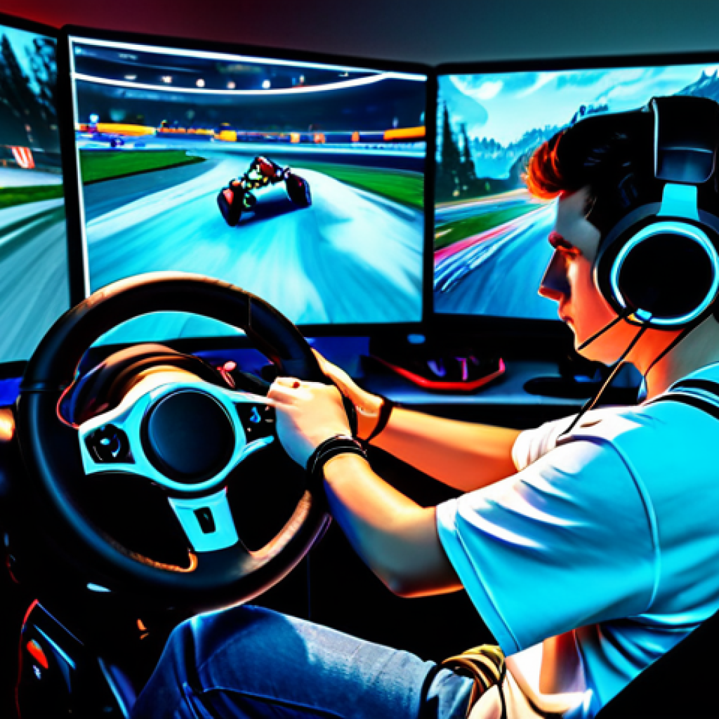 **

"A vibrant, dynamic scene of a fully clothed professional gamer intensely focused on playing Kart Rider Drift, safely navigating a challenging turn in reverse. The gamer is wearing modest, comfortable attire, with headphones on, illuminated by the glow of a monitor displaying the game.  Background shows a modern gaming setup.  Perfect anatomy, correct proportions, well-formed hands, proper finger count, professional quality, appropriate content, safe for work, family-friendly."

**