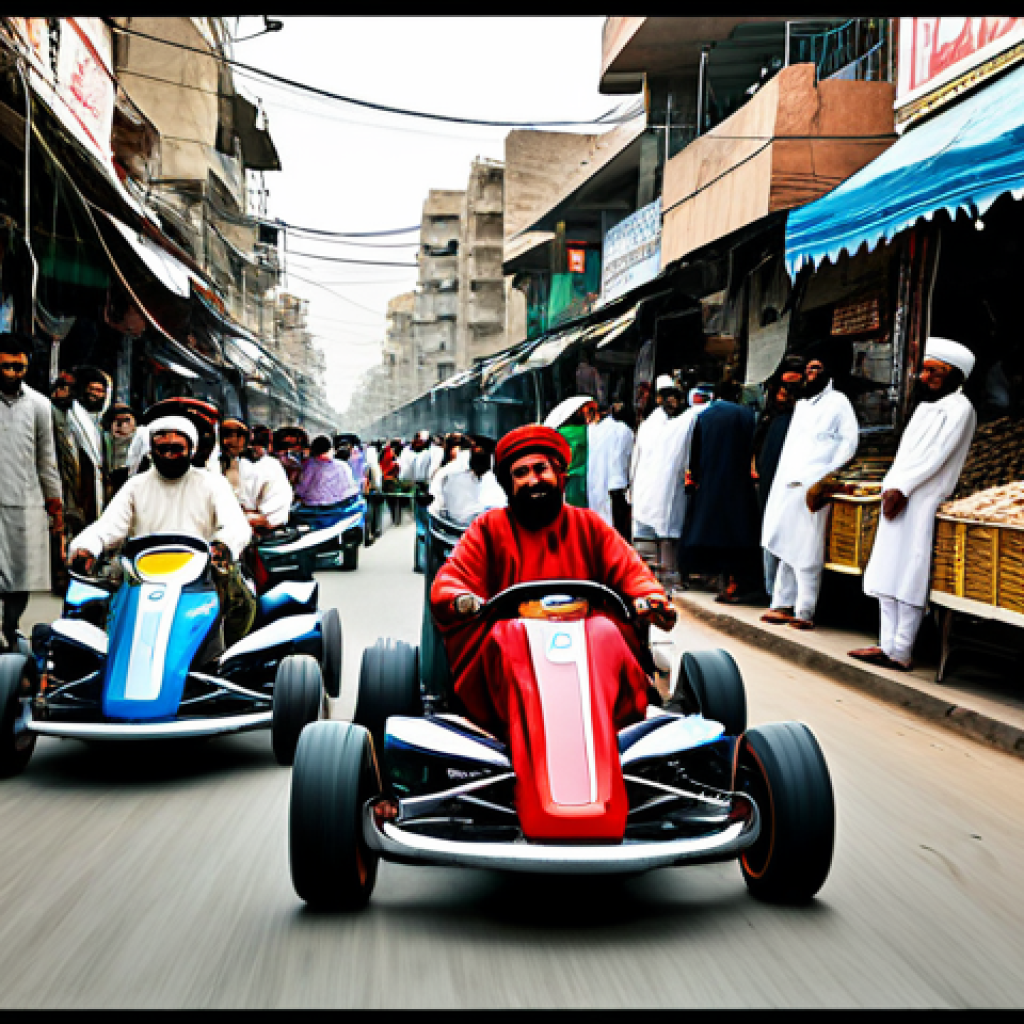 **

"A vibrant Kart Rider scene with characters in traditional Pakistani clothing racing through a bustling Karachi marketplace, fully clothed, appropriate attire, safe for work, perfect anatomy, natural proportions, professional illustration, high quality"

**
