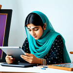 **

"A young artist fully clothed in modest traditional Pakistani dress, passionately sketching a KartRider character on a digital tablet, surrounded by colorful artwork inspired by the game, in a brightly lit studio, appropriate attire, safe for work, perfect anatomy, natural proportions, professional digital art, high quality, family-friendly"

**