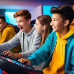 카트라이더 이벤트 참여 방법 - **Prompt:** A vibrant, cheerful image of a diverse group of teenagers (ages 15-18, male and female) ...