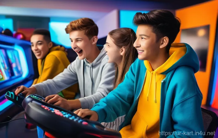 카트라이더 이벤트 참여 방법 - **Prompt:** A vibrant, cheerful image of a diverse group of teenagers (ages 15-18, male and female) ...