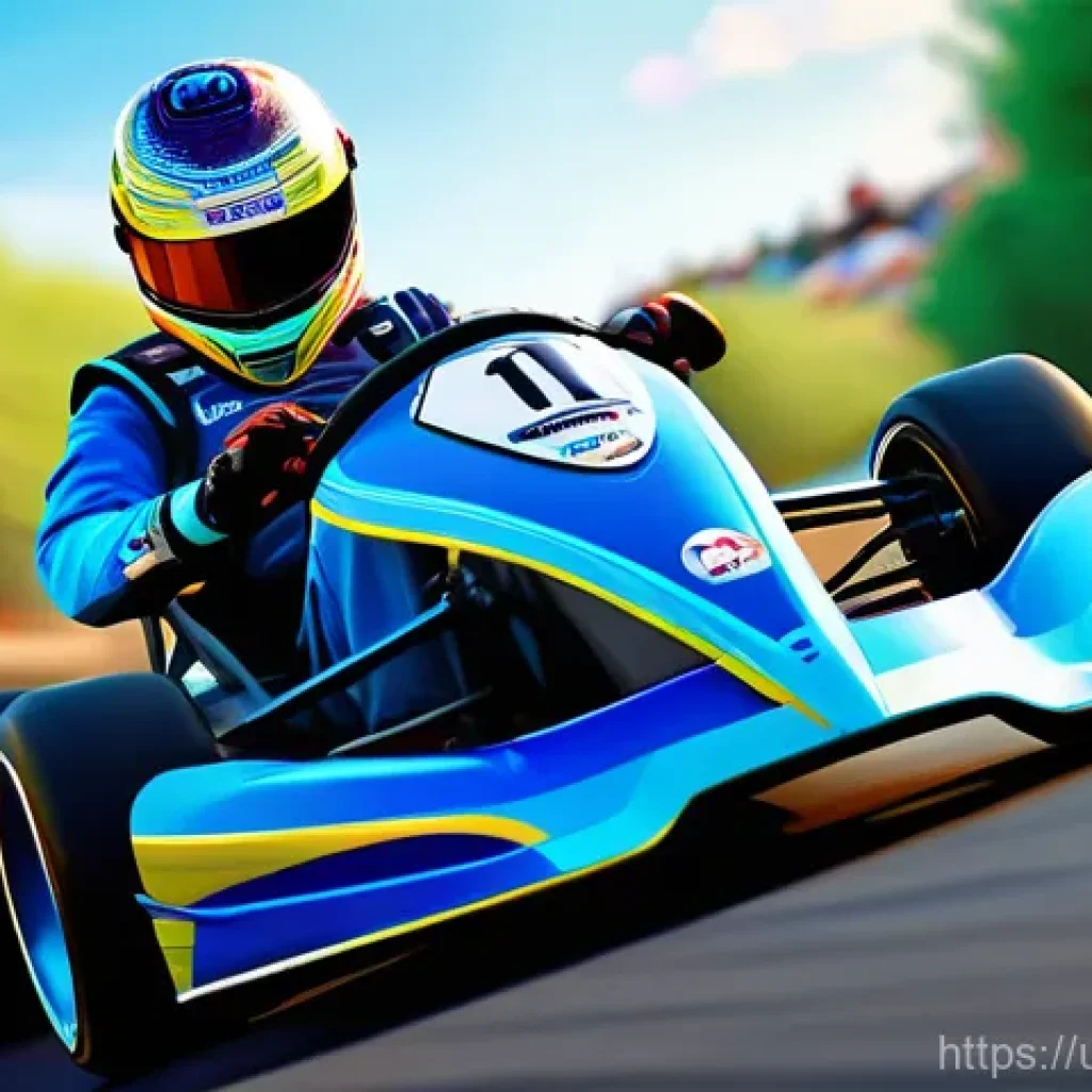카트라이더 신규 유저의 트랙 공략 요령 - A dynamic, action-packed scene of a skilled, animated kart racer, wearing a vibrant, full racing sui...