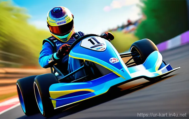 카트라이더 신규 유저의 트랙 공략 요령 - A dynamic, action-packed scene of a skilled, animated kart racer, wearing a vibrant, full racing sui...