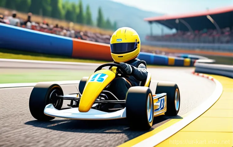 카트라이더 신규 유저의 트랙 공략 요령 - A dynamic, action-packed scene of a skilled, animated kart racer, wearing a vibrant, full racing sui... 카트라이더 신규 유저의 트랙 공략 요령 - A dynamic, action-packed scene of a skilled, animated kart racer, wearing a vibrant, full racing sui...