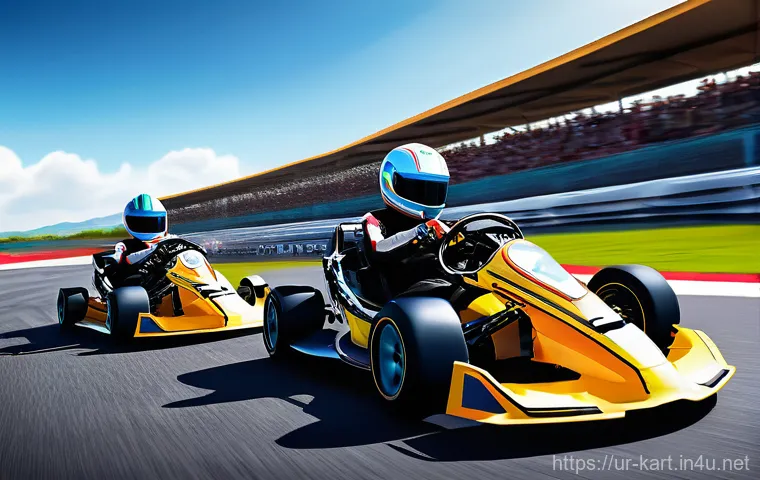 카트라이더 팀원 협력 기술 - **Prompt: "A dynamic and vibrant scene of a KartRider team engaged in a high-stakes race. Focus on d...