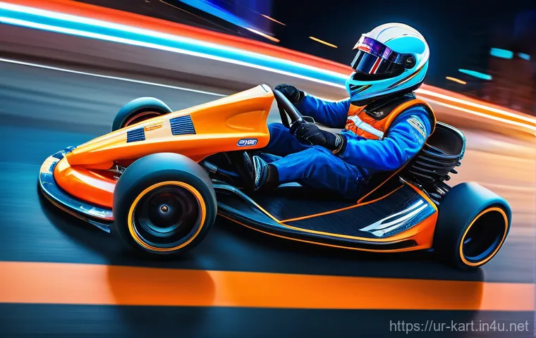 카트라이더 초보자를 위한 기사 - **Prompt:** "A dynamic and exhilarating close-up of a futuristic racing kart, mid-drift, on a vibran...