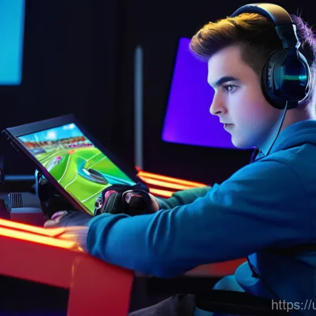 카트라이더 리플레이 분석하는 법 - **Prompt:** A young, focused male gamer (approximately 17 years old) sitting in a comfortable gaming...