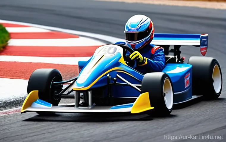 카트라이더 트랙별 최고 기록 - **Prompt:** A highly focused young male KartRider racer, wearing a full, vibrant racing suit (no exp...