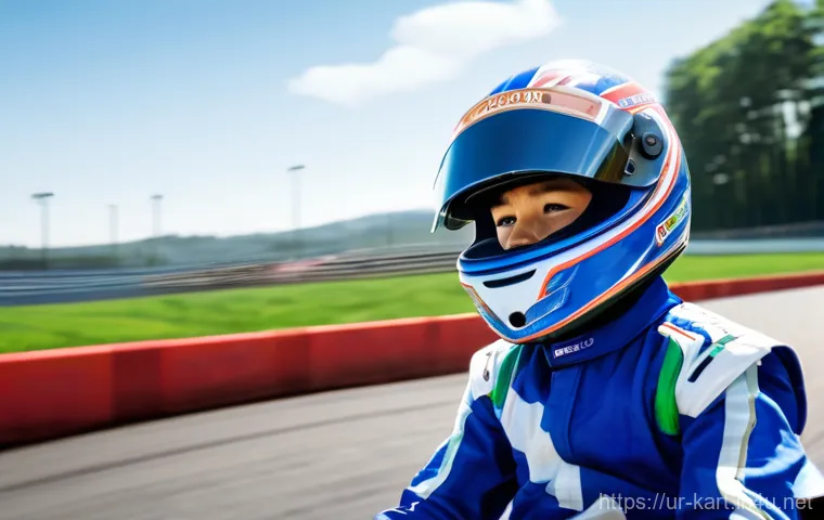 카트라이더 초보자를 위한 기본 기술 - **Prompt for "First Steps, First Race":**
"A determined young kart racer, a boy or girl around 1...