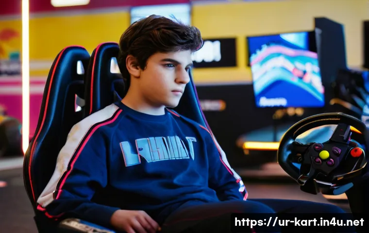 카트라이더 신규 유저 적응 시간 - **Prompt: The Rookie's First Race**
    "A young person, around 15-16 years old, sits intently in a ...