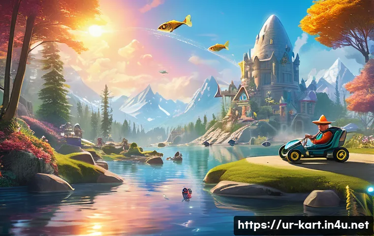 카트라이더 공식 리그 업데이트 - **Magical Fishing and Racing at Rushmore Farms Fishery**
An imaginative and vibrant illustration...