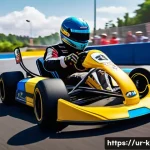 카트라이더 전설급 트랙의 재미 - **Dynamic Drifting Masterpiece:** A KartRider racer, wearing a sleek, modern racing suit and full he...