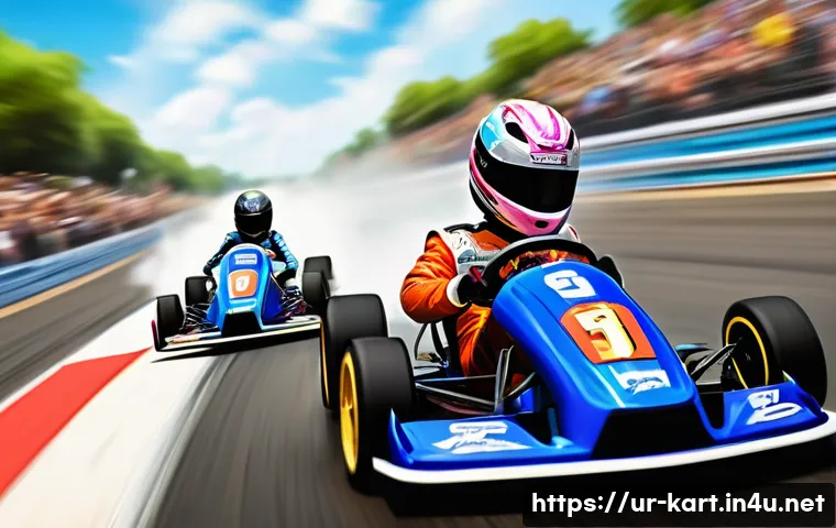 카트라이더 킹오브트랙 공략법 - **Prompt:** A dynamic, high-energy illustration of the starting line of a "KartRider King of Track" ...